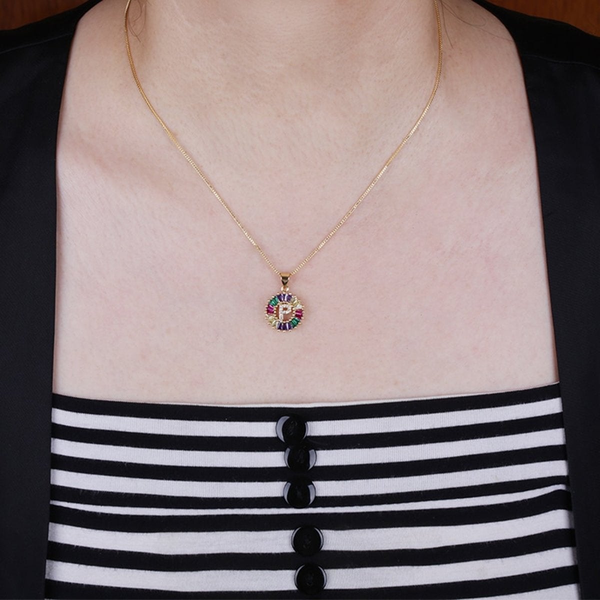 Initial Alphabet Large Letter Cubic Zirconia Cz 18K Gold Pendant Chain Necklacelocket
