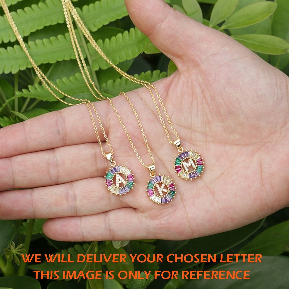 Initial Alphabet Large Letter Cubic Zirconia Cz 18K Gold Pendant Chain Necklacelocket
