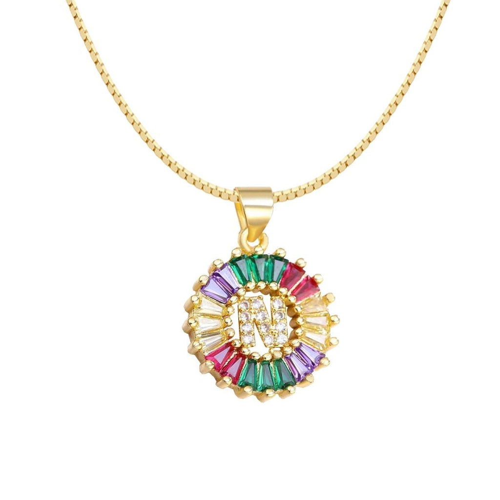 Initial Alphabet Large Letter Cubic Zirconia Cz 18K Gold Pendant Chain Necklacelocket
