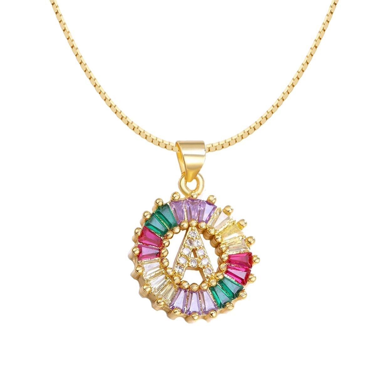 Initial Alphabet Large Letter Cubic Zirconia Cz 18K Gold Pendant Chain Necklacelocket