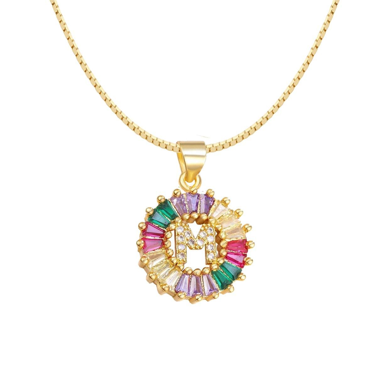 Initial Alphabet Large Letter Cubic Zirconia Cz 18K Gold Pendant Chain Necklacelocket