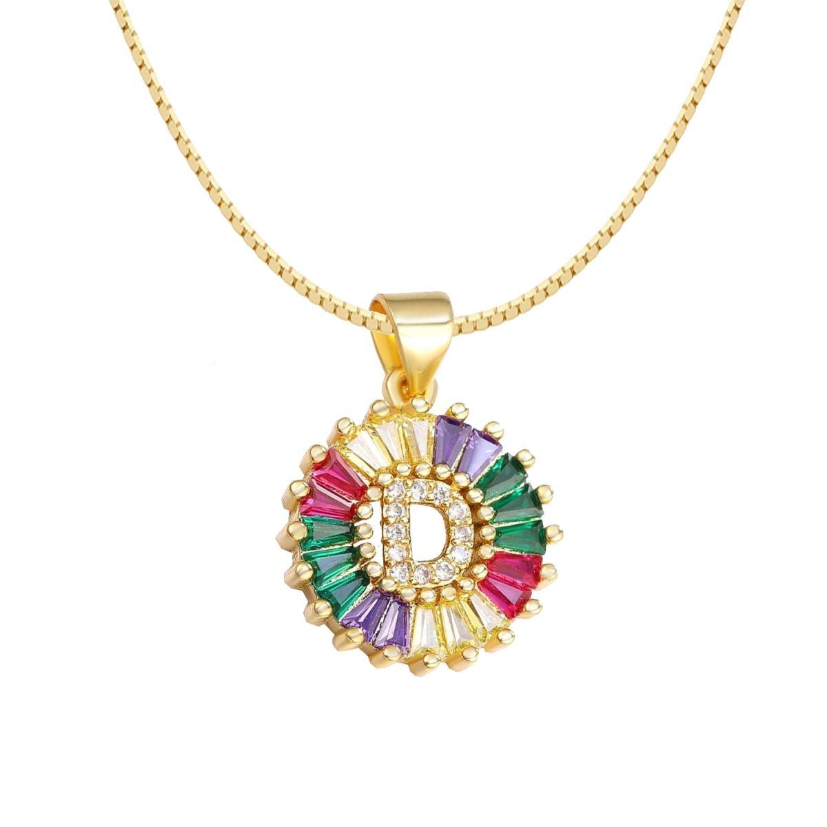 Initial Alphabet Large Letter Cubic Zirconia Cz 18K Gold Pendant Chain Necklacelocket