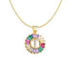 Initial Alphabet Large Letter Cubic Zirconia Cz 18K Gold Pendant Chain Necklacelocket