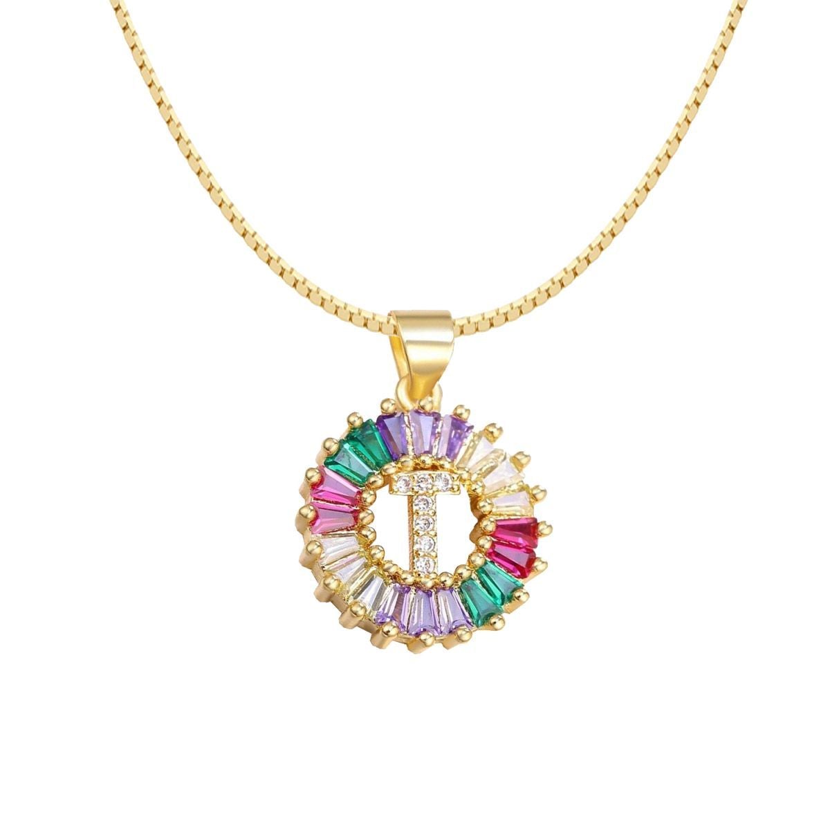 Initial Alphabet Large Letter Cubic Zirconia Cz 18K Gold Pendant Chain Necklacelocket