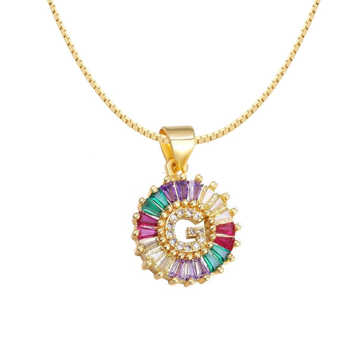 Initial Alphabet Large Letter Cubic Zirconia Cz 18K Gold Pendant Chain Necklacelocket
