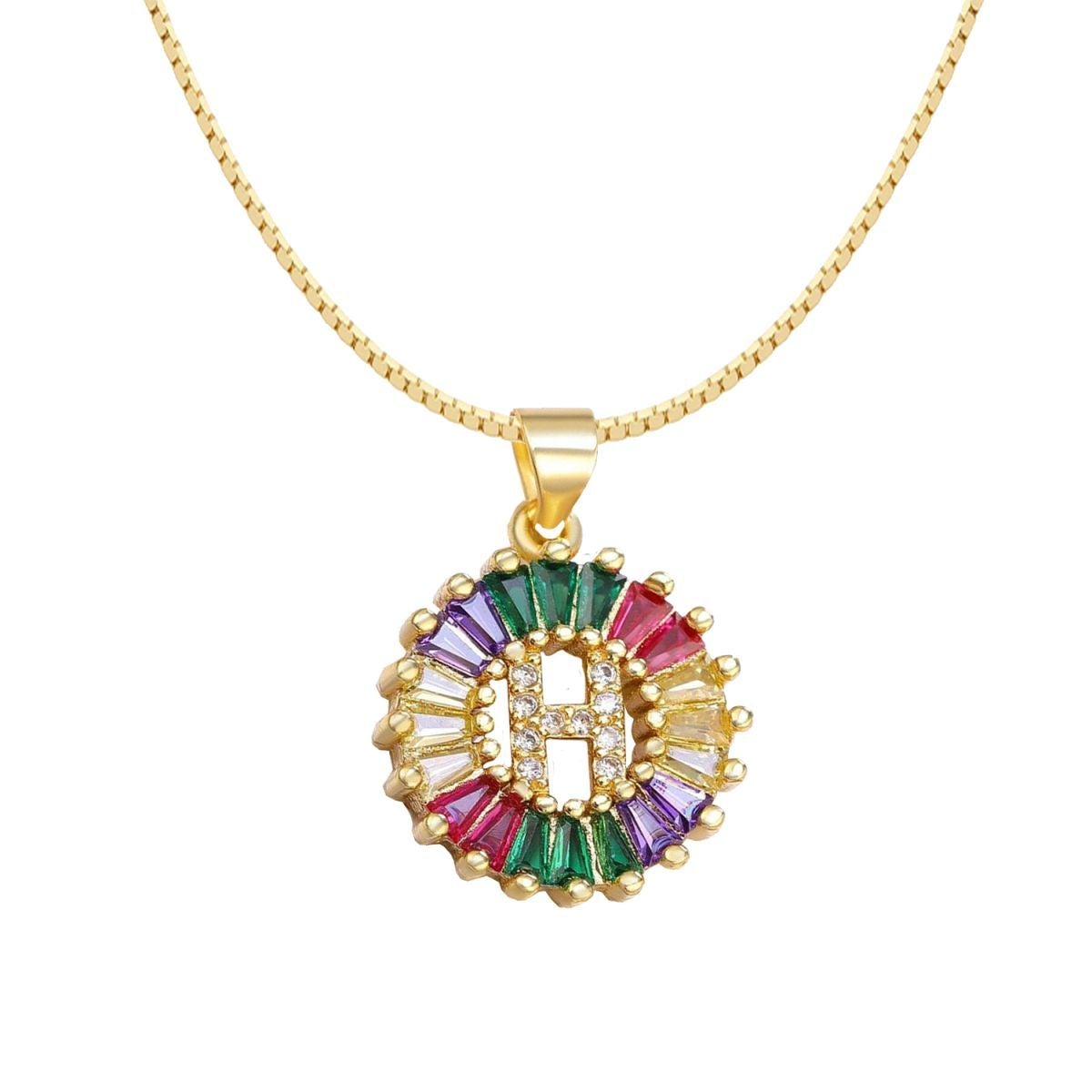 Initial Alphabet Large Letter Cubic Zirconia Cz 18K Gold Pendant Chain Necklacelocket