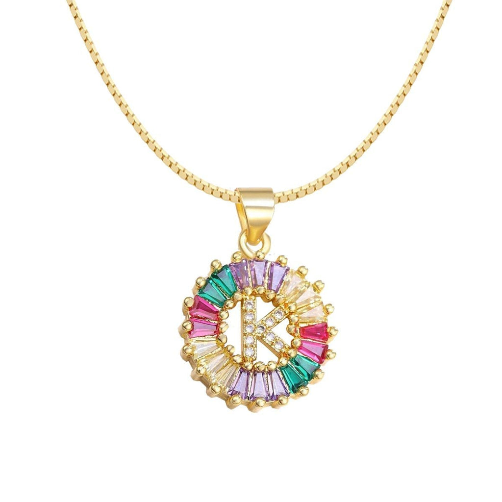 Initial Alphabet Large Letter Cubic Zirconia Cz 18K Gold Pendant Chain Necklacelocket