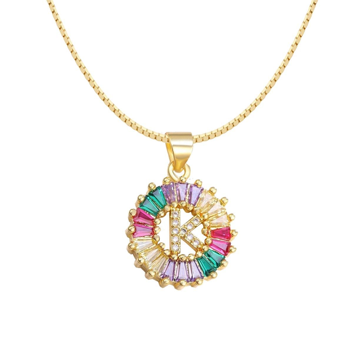 Initial Alphabet Large Letter Cubic Zirconia Cz 18K Gold Pendant Chain Necklacelocket