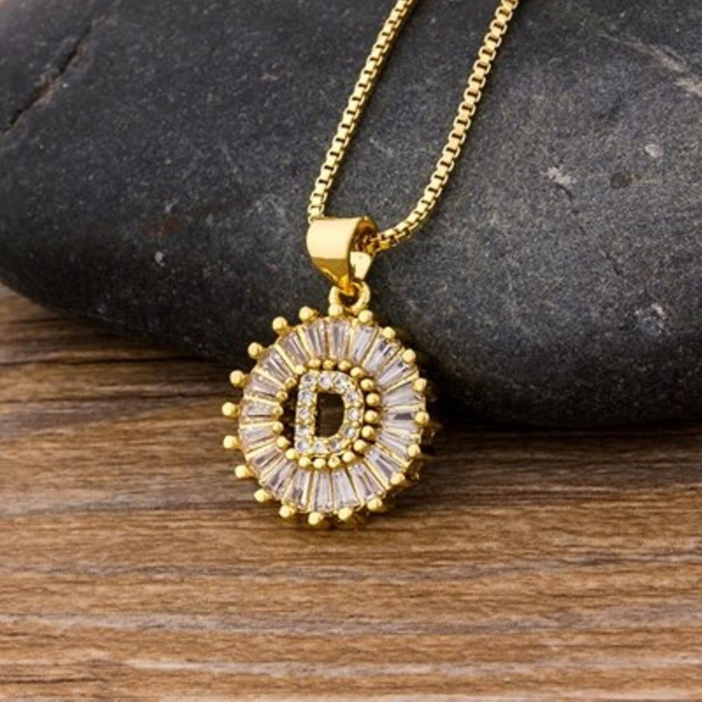 Gold Baguette Initial Alphabet Letter Pendant Chain Bulk