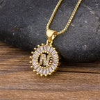 Gold Baguette Initial Alphabet Letter Pendant Chain Bulk