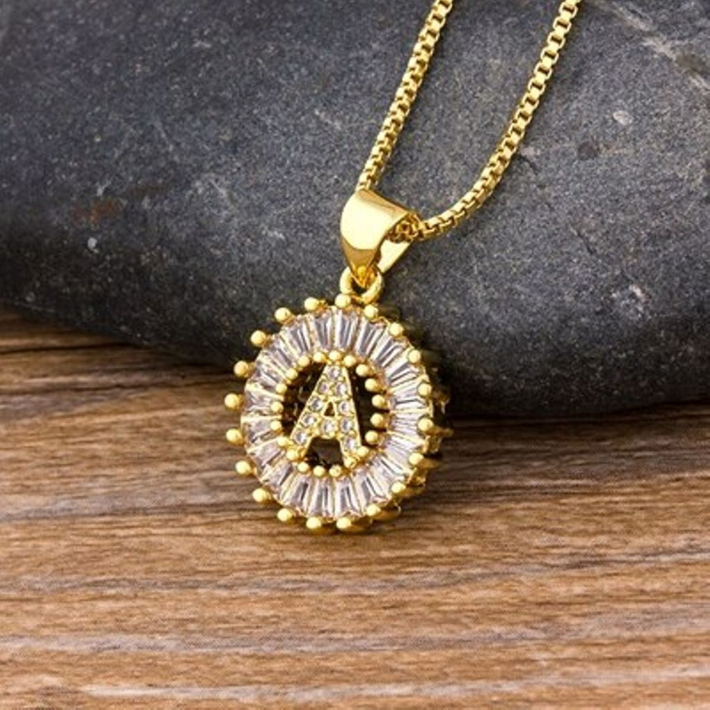 Gold Baguette Initial Alphabet Letter Pendant Chain Bulk