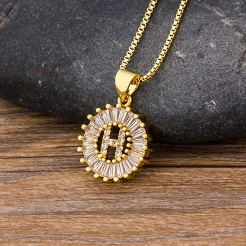 Gold Baguette Initial Alphabet Letter Pendant Chain Bulk