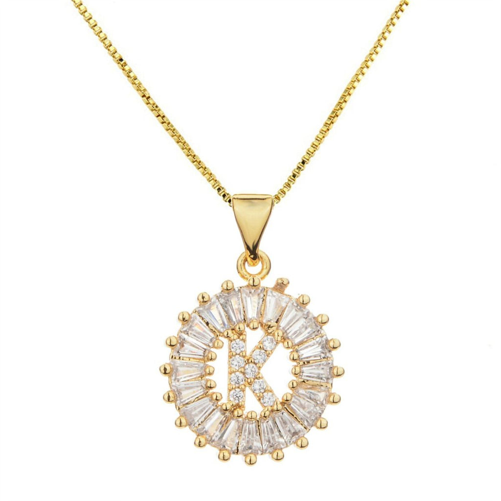 Gold Baguette Initial Alphabet Letter Pendant Chain Bulk