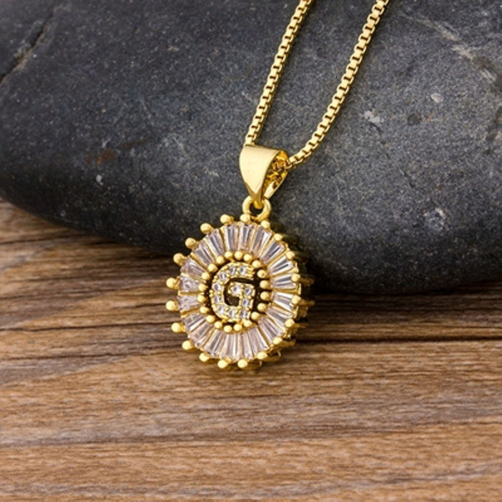 Gold Baguette Initial Alphabet Letter Pendant Chain Bulk