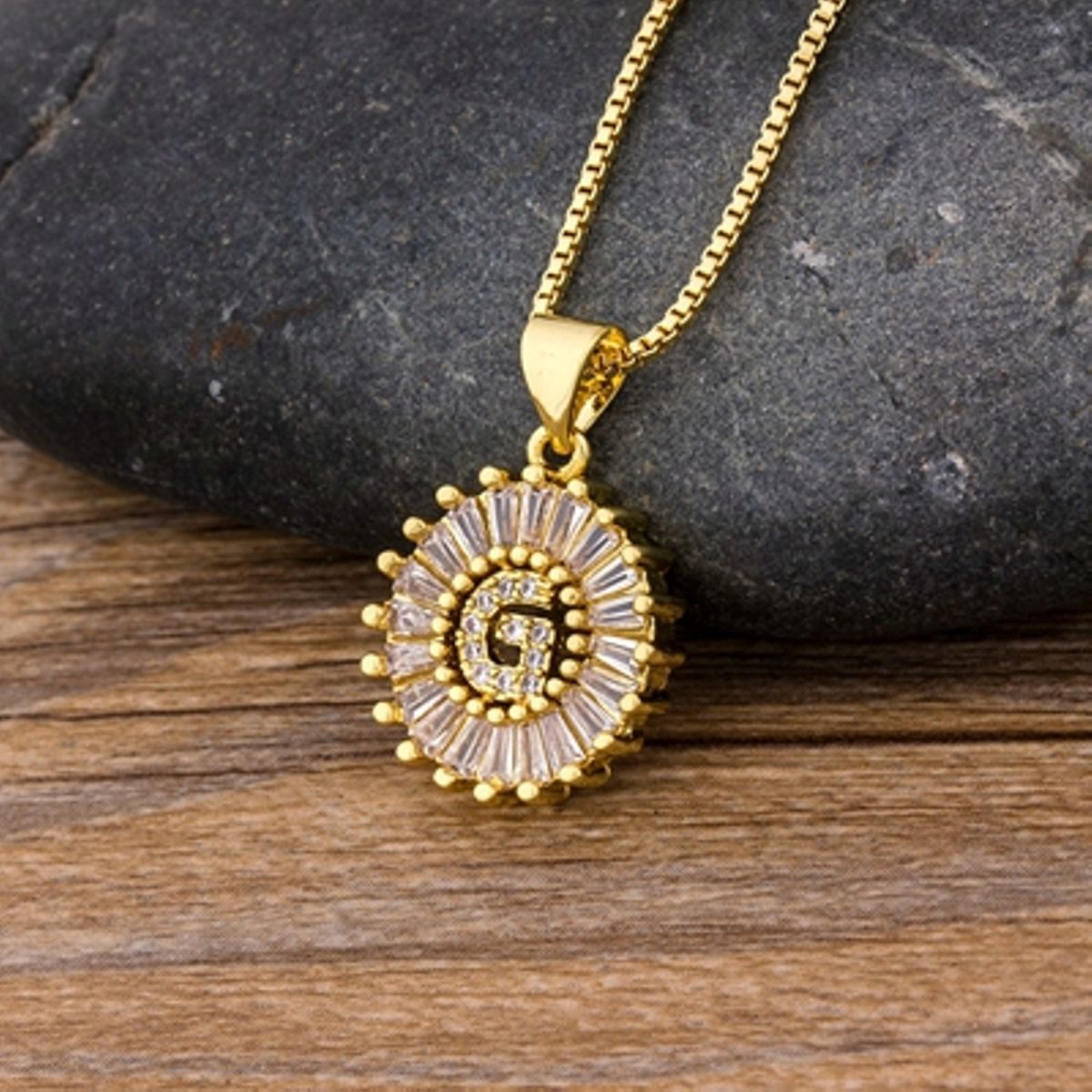 Gold Baguette Initial Alphabet Letter Pendant Chain Bulk