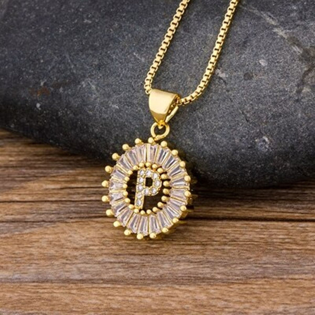 Gold Baguette Initial Alphabet Letter Pendant Chain Bulk