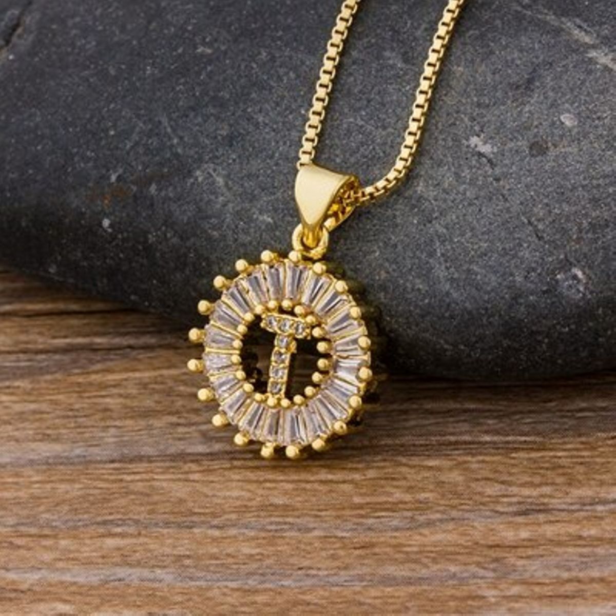 Gold Baguette Initial Alphabet Letter Pendant Chain Bulk