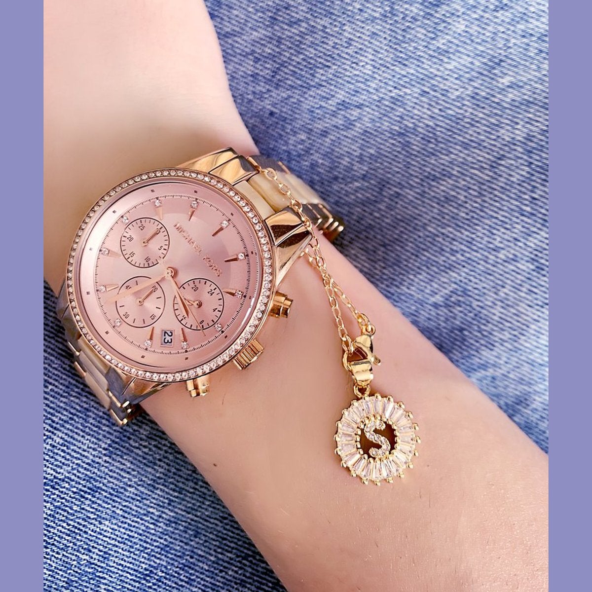 Copper CZ Crystal Initial Alphabet Letter Watch Charm Gold Bulk