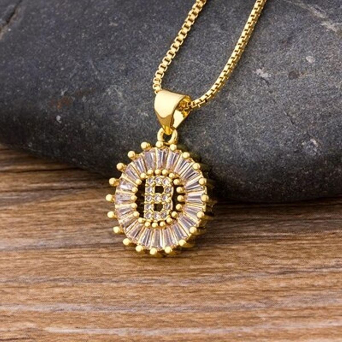 Gold Baguette Initial Alphabet Letter Pendant Chain Bulk