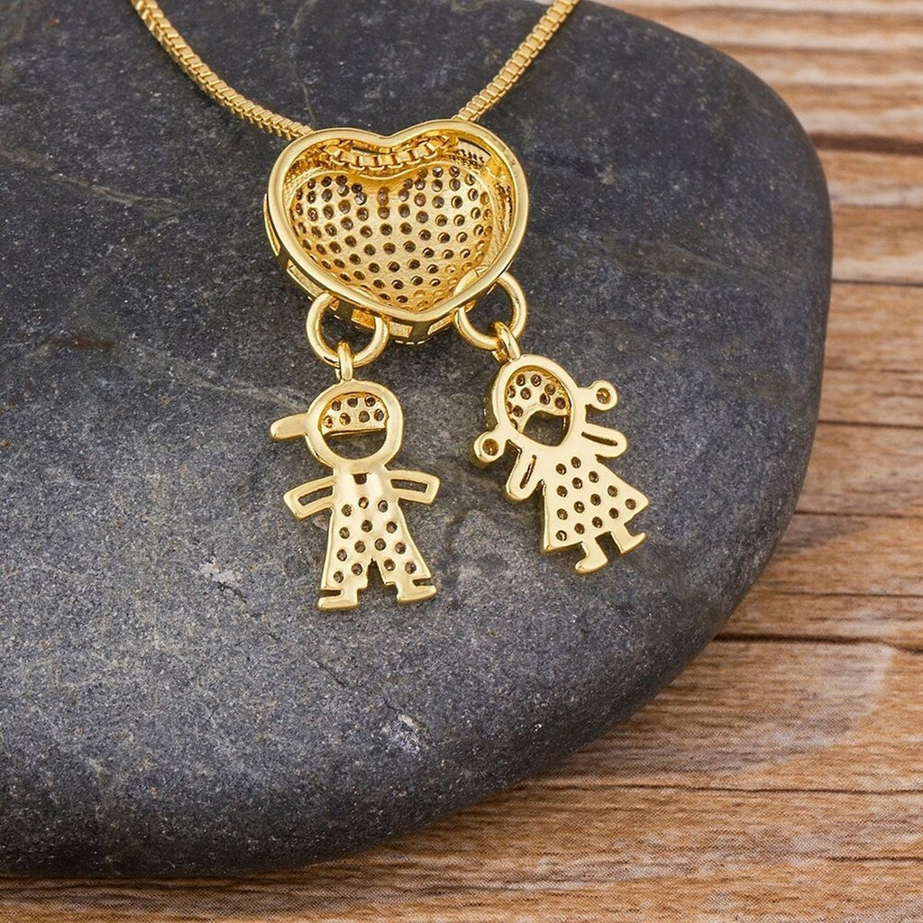 Girl Boy Heart Gold Copper Lover Pendant Necklace Chain Bulk