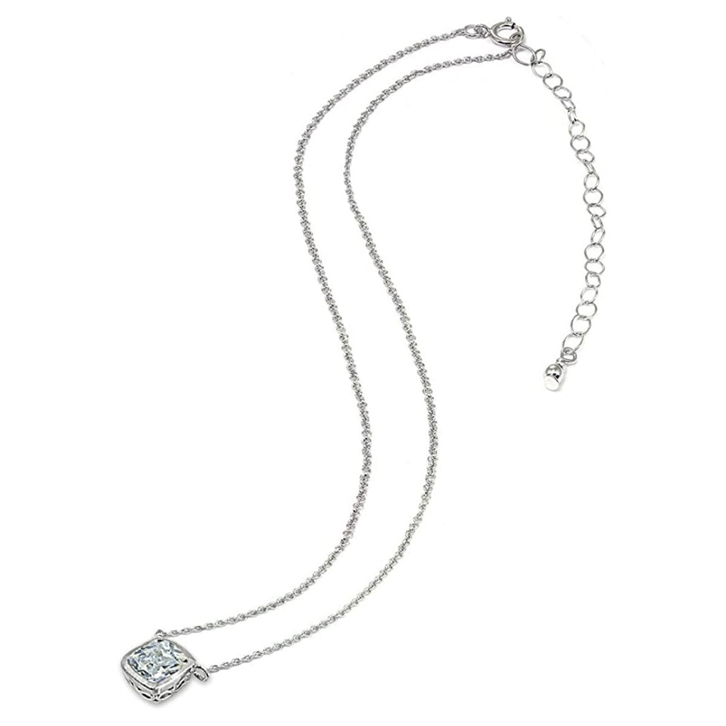 Princess Cut American Diamond Silver Necklace Pendant Chain Bulk
