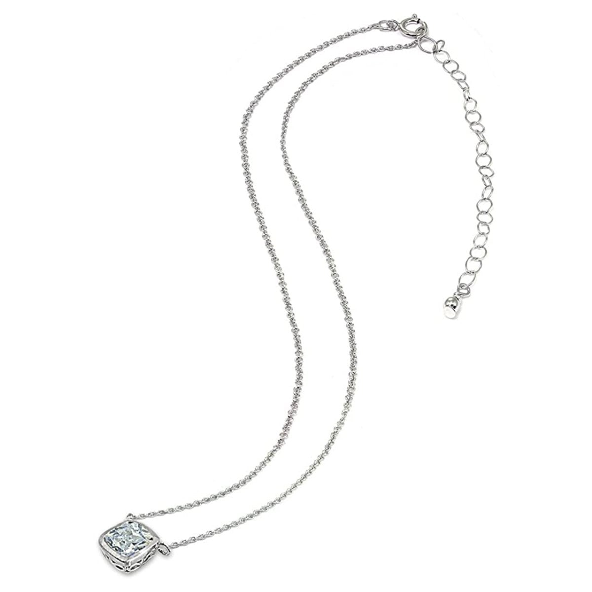Princess Cut American Diamond Silver Necklace Pendant Chain Bulk