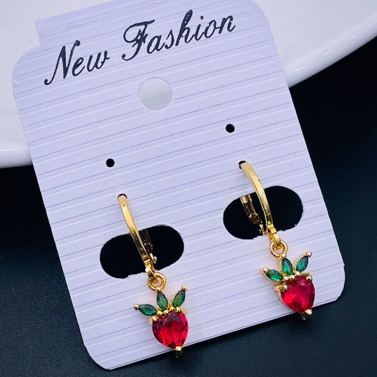 Strawberry 18K Gold Crystal Brass Hoop Earring Pair For Women Bulk