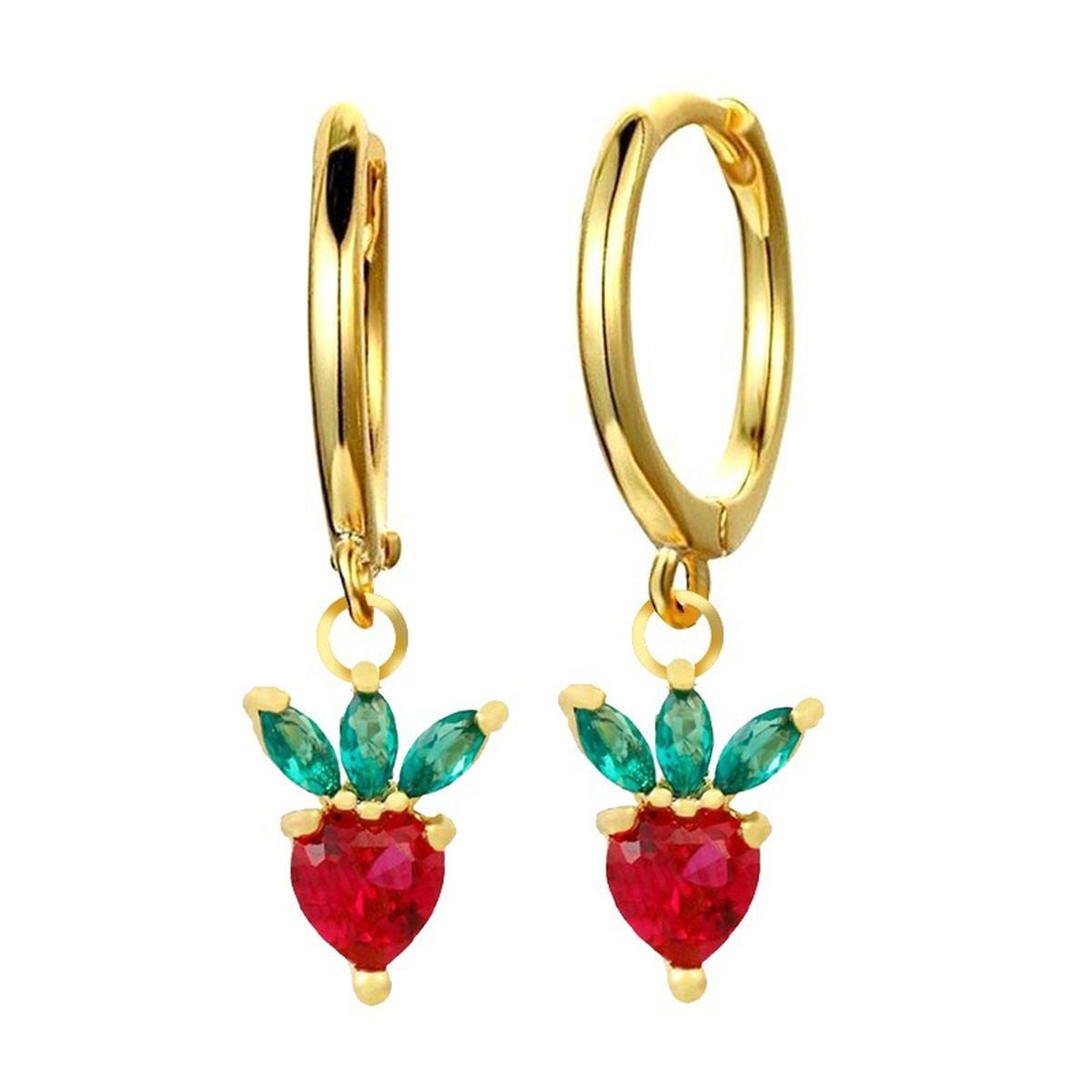 Strawberry 18K Gold Crystal Brass Hoop Earring Pair For Women Bulk