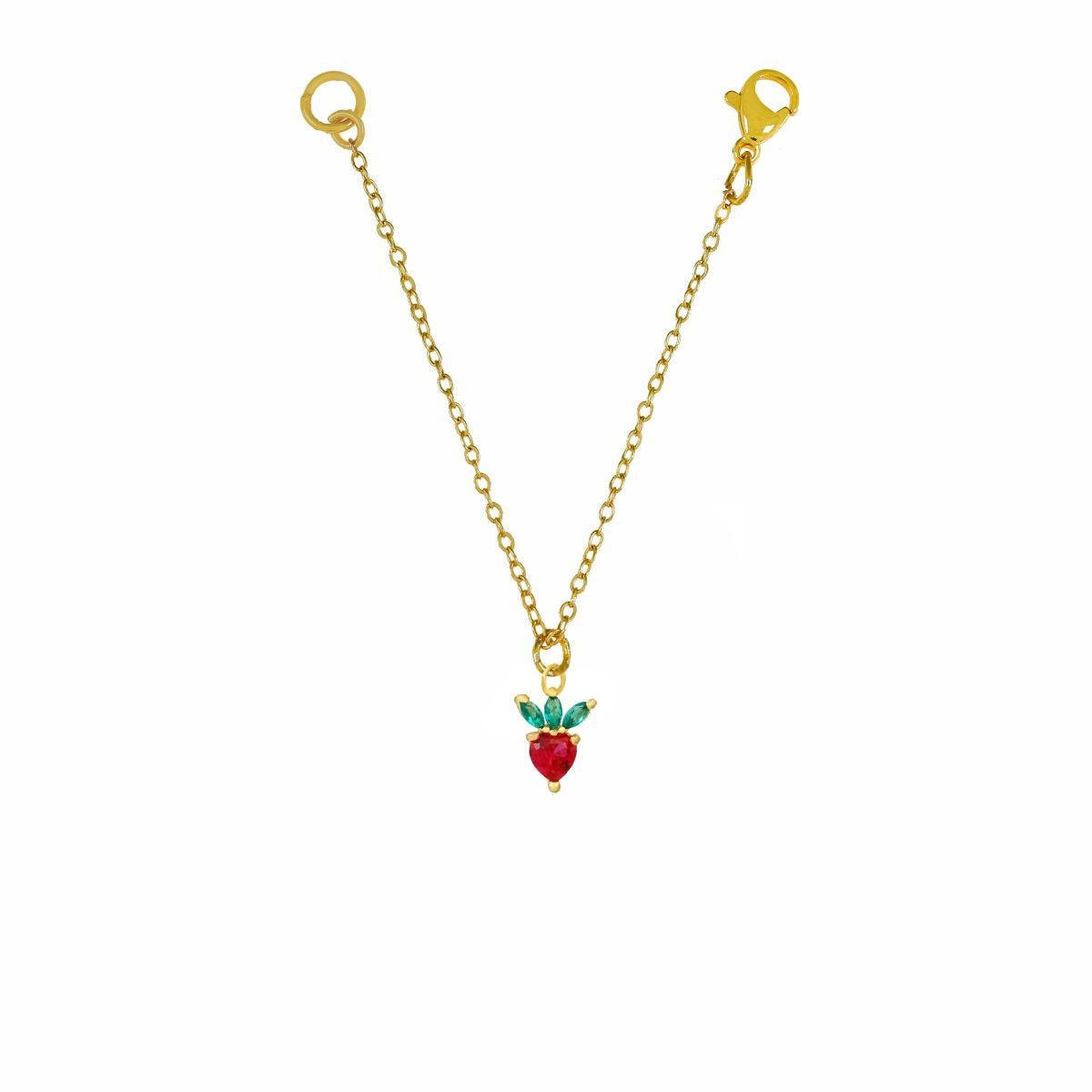Strawberry Heart Fruit Red Green Gold Slim Link Chain Watch Charm Bulk