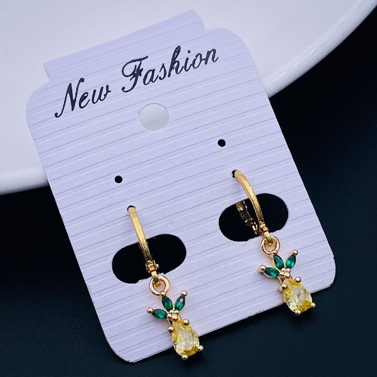 Strawberry 18K Gold Crystal Brass Hoop Earring Pair For Women Bulk