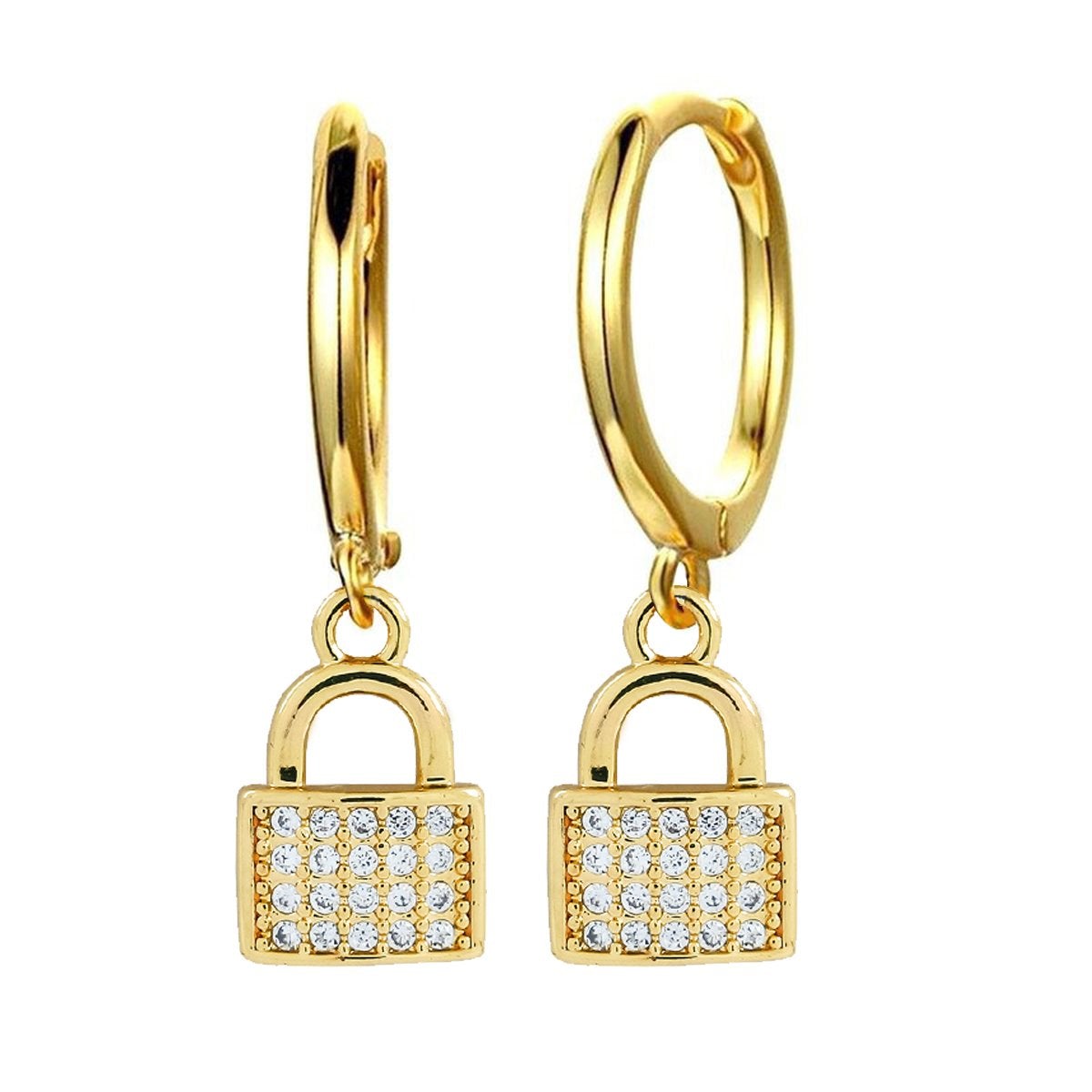 Lock 18K Gold Cubic Zirconia Brass Hoop Earring Pair For Women Bulk
