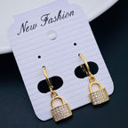 Lock 18K Gold Cubic Zirconia Brass Hoop Earring Pair For Women Bulk