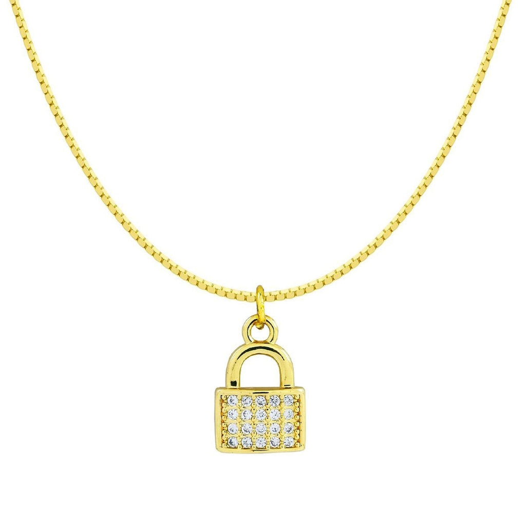 Tiny Cute Padlock Lock CZ 18K Gold Pendant Necklace Chain Bulk