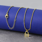 Tiny Cute Padlock Lock CZ 18K Gold Pendant Necklace Chain Bulk