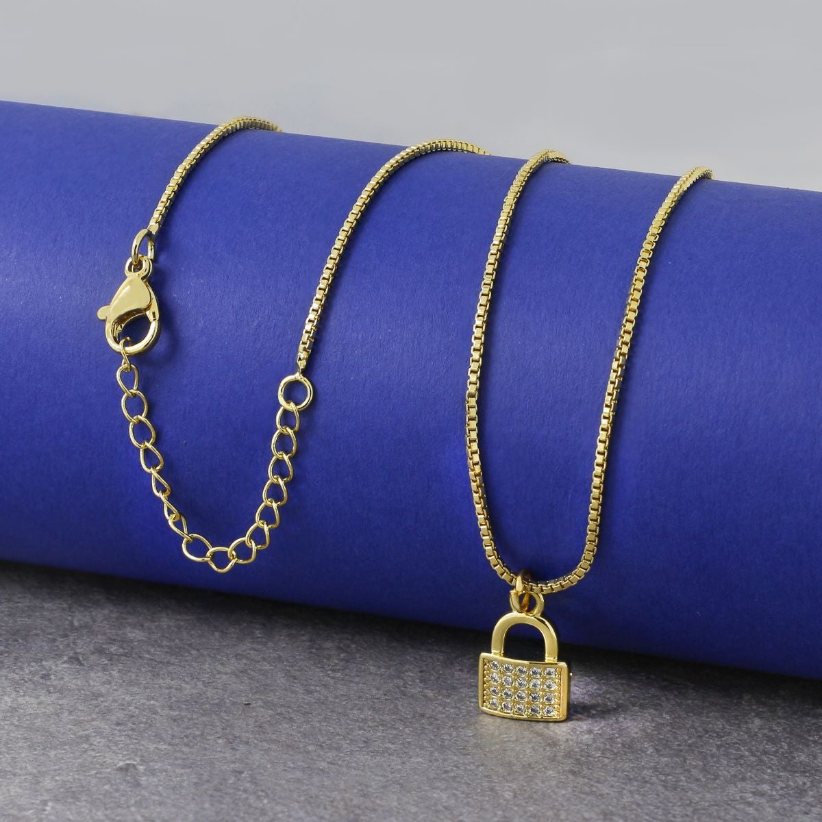 Tiny Cute Padlock Lock CZ 18K Gold Pendant Necklace Chain Bulk