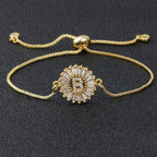 Initial Alphabet Large Letter Cubic Zirconia Gold Slider Bracelet