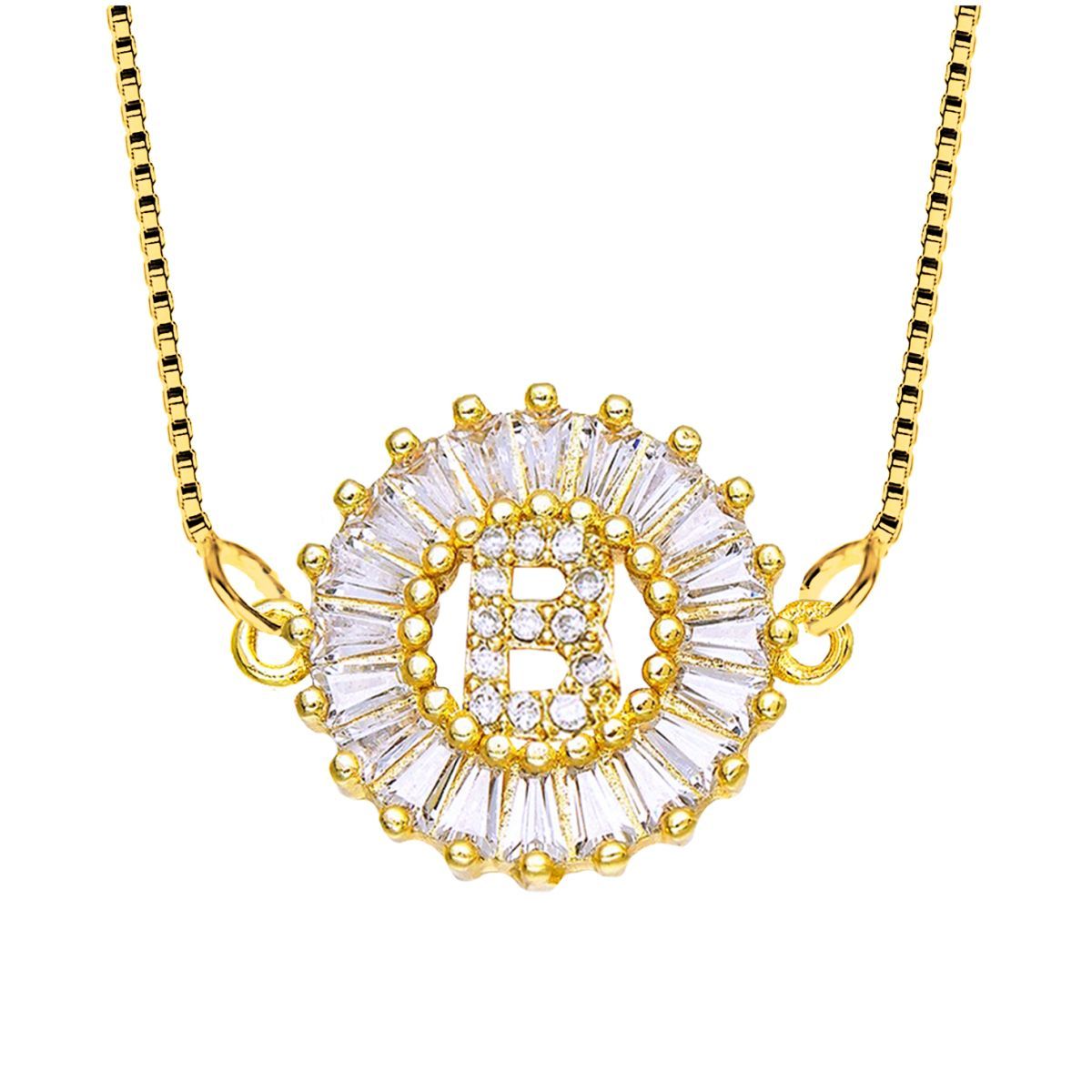 CZ Gold Initial Alphabet Letter B Necklace Pendant Chain Bulk