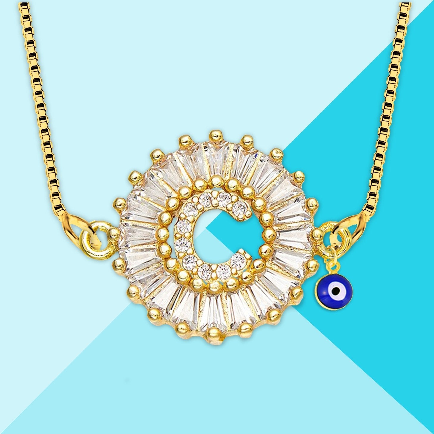 Evil Eye Cz Gold Initial Alphabet Letter B Necklace Pendant Chain Secondary image