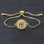 Initial Alphabet Large Letter Cubic Zirconia Gold Slider Bracelet