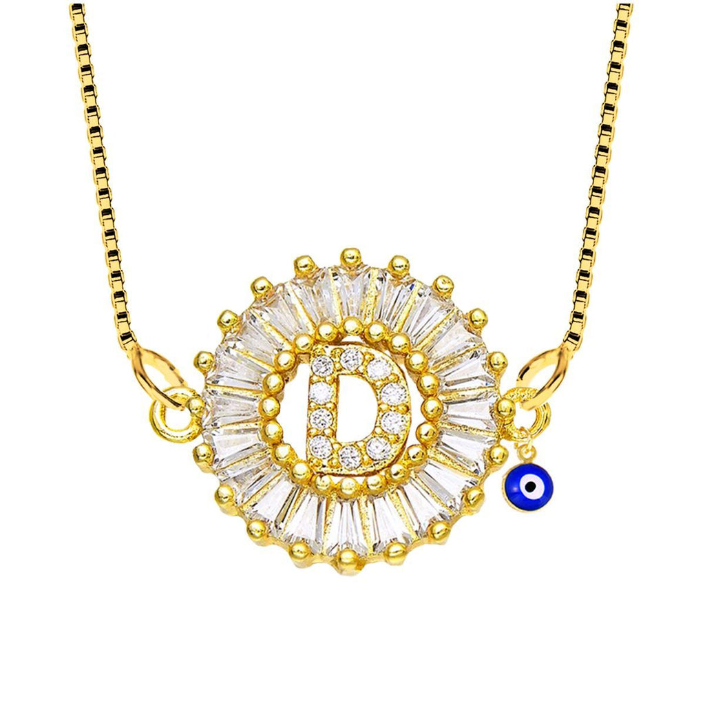 Evil Eye Cz Gold Initial Alphabet Letter B Necklace Pendant Chain