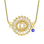 Evil Eye Cz Gold Initial Alphabet Letter B Necklace Pendant Chain