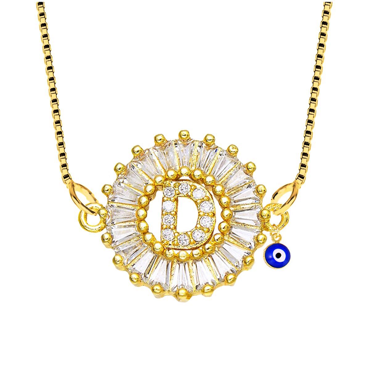 Evil Eye Cz Gold Initial Alphabet Letter B Necklace Pendant Chain