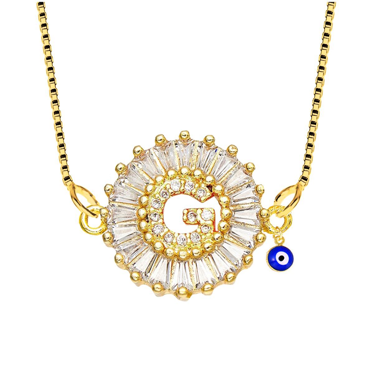 Evil Eye Cz Gold Initial Alphabet Letter B Necklace Pendant Chain