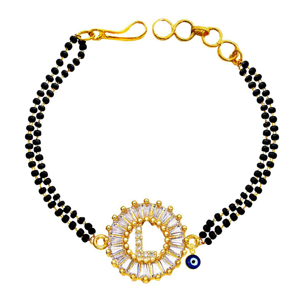 Evil Eye Customised Alphabet Initial Letters Baguette Cubic Zirconia 22K Gold Hand Mangalsutra Bracelet For Women