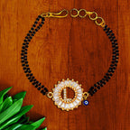 Evil Eye Customised Alphabet Initial Letters Baguette Cubic Zirconia 22K Gold Hand Mangalsutra Bracelet For Women