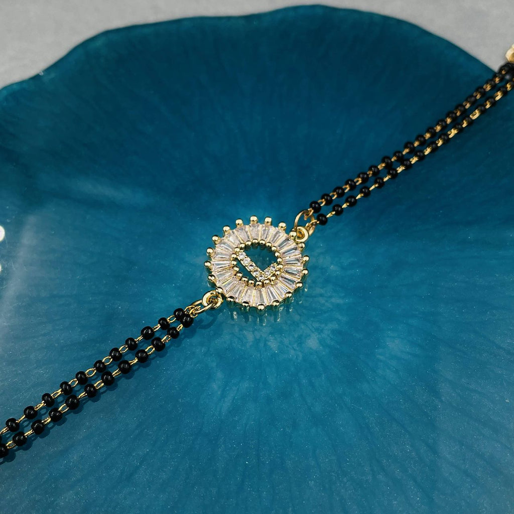 Customised Alphabet Initial Letters Baguette Cubic Zirconia 22K Gold Hand Mangalsutra Bracelet For Women