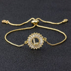 Initial Alphabet Large Letter Cubic Zirconia Gold Slider Bracelet