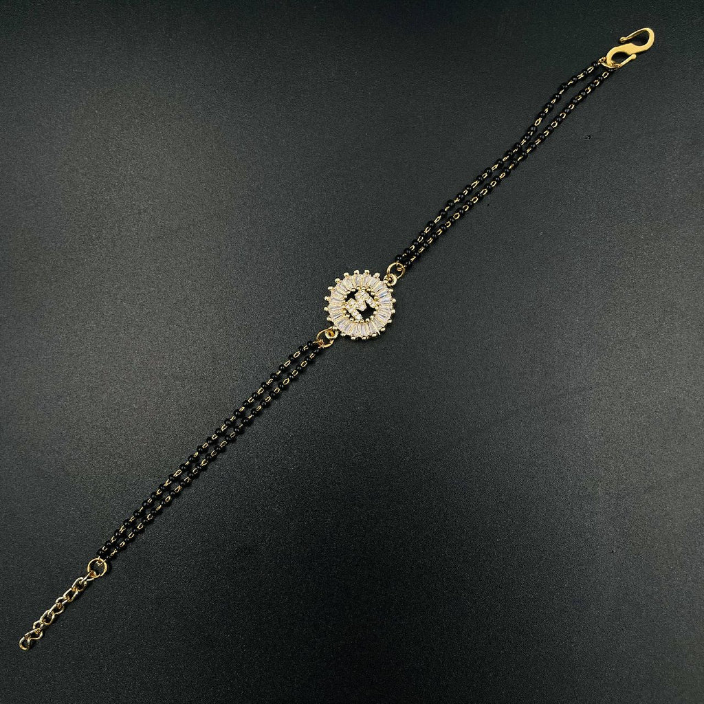 Customised Alphabet Initial Letters Baguette Cubic Zirconia 22K Gold Hand Mangalsutra Bracelet For Women