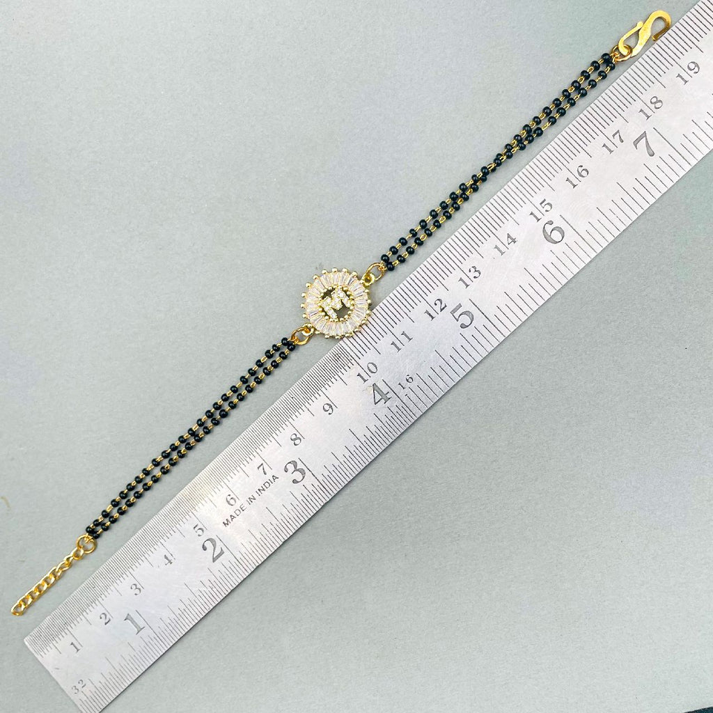 Customised Alphabet Initial Letters Baguette Cubic Zirconia 22K Gold Hand Mangalsutra Bracelet For Women