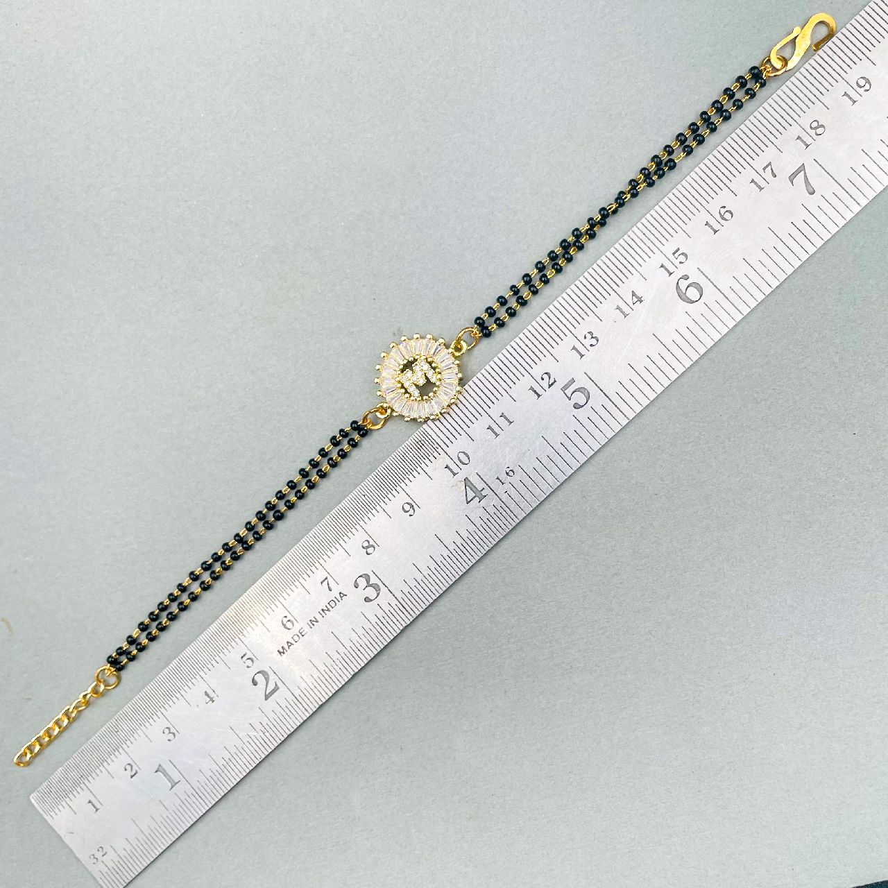Customised Alphabet Initial Letters Baguette Cubic Zirconia 22K Gold Hand Mangalsutra Bracelet For Women